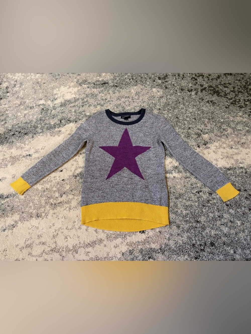 GAP Gray Sweater with Purple Star and Yellow Hemline